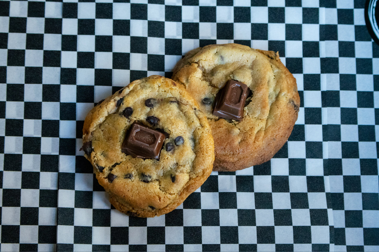 Chocolate chip cookie topped with a Whittaker's caramel
