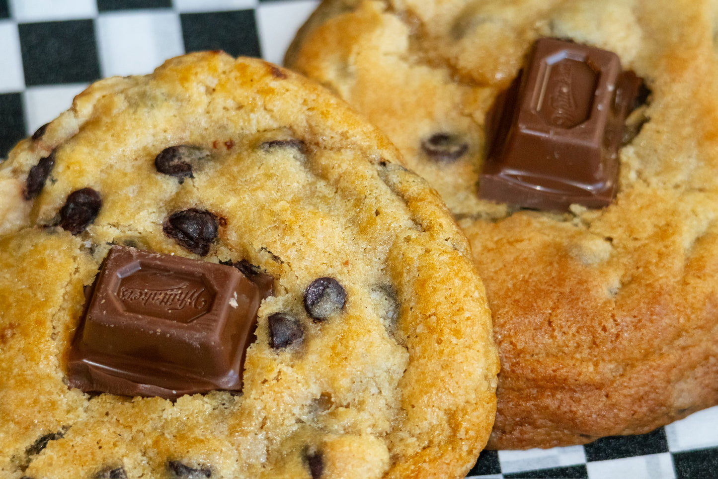 Chocolate chip cookie topped with a Whittaker's caramel